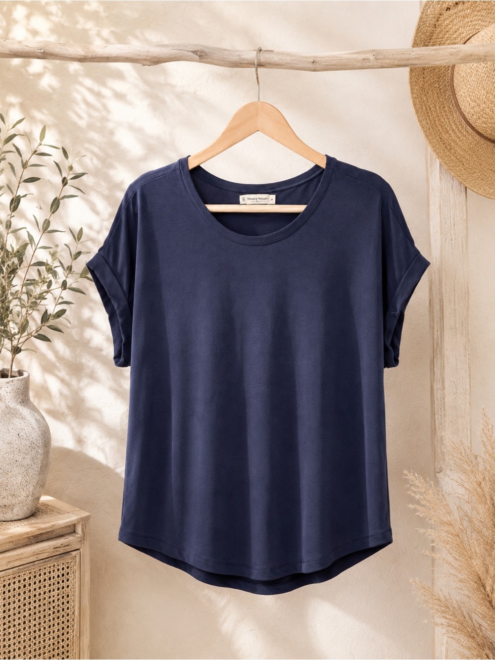 ✨ Lucky Brand Navy Blue Sandwash Top Dolman Tee Size M ✨